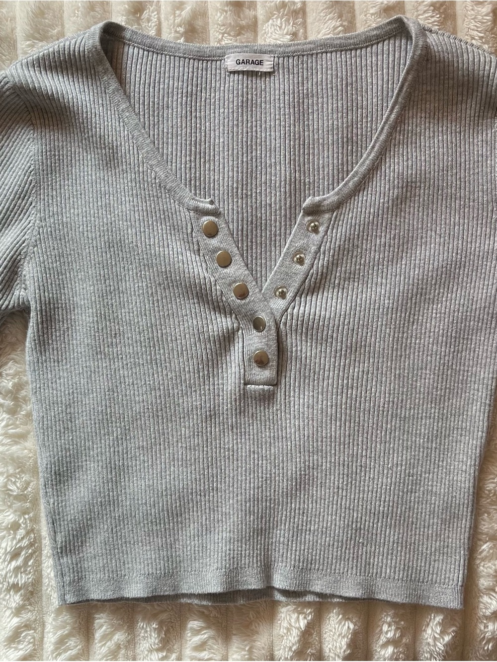 Garage Heather Gray Ribbed Snap-Front Crop Top